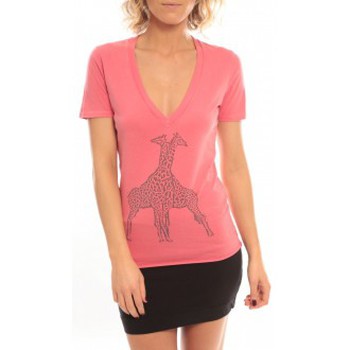 Textiel Dames T-shirts korte mouwen So Charlotte V neck short sleeves Giraffe T00-91-80 Rose Roze